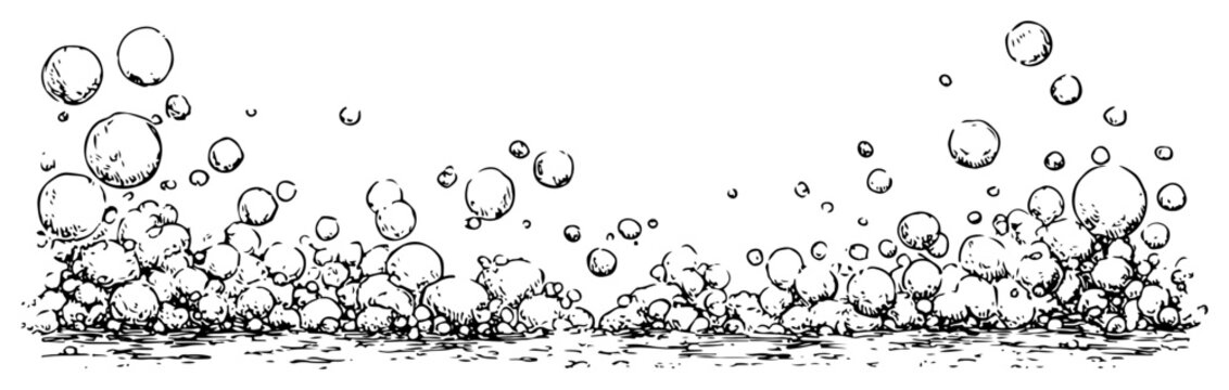 Bubbles and Sea Foam Border Hand Drawn Soap Suds or Carbonated Water Vector Illustration