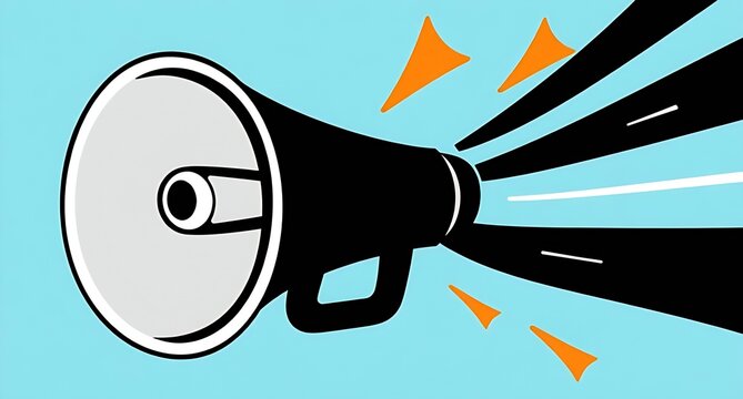 A megaphone displayed against a solid blue background, emphasizing its shape and design.