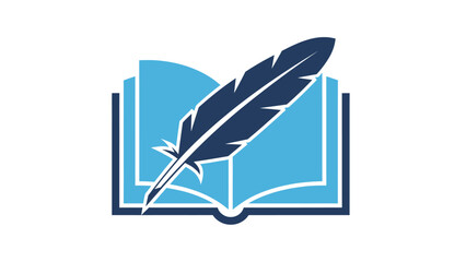 Blue open book with a dark blue feather quill © sea
