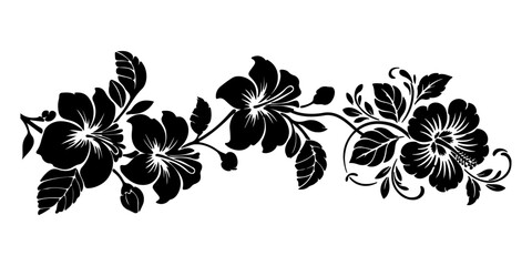 Black Hibiscus Flower Silhouette Garland Border Vector Illustration © AnupKumar