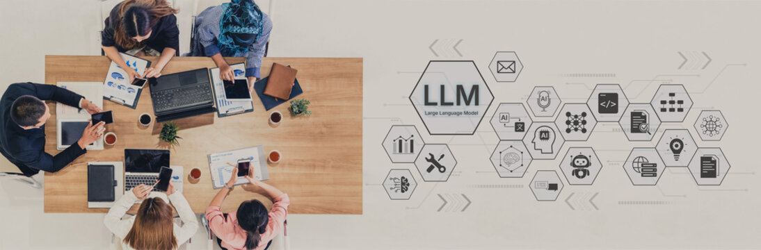 Large Language Model LLM processing data. Represents deep text learning, natural language processing NLP AI tech, transformer architecture, and generative AI deep learning future technology. Corpus