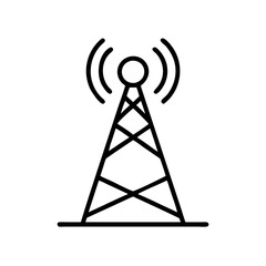Naklejka premium Minimalist radio tower icon vector, telecommunication antenna broadcasting signal waves, wireless network transmitter station line art