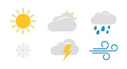 Obraz premium Weather icons set illustration sun clouds rain snow lightning wind