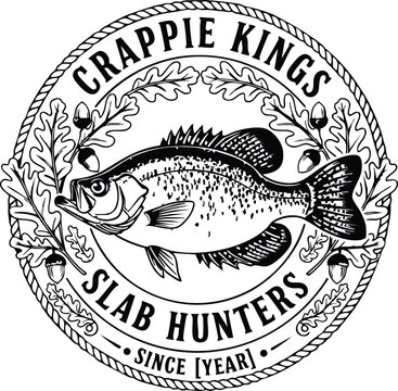 Crappie kings slab hunters vintage badge vector