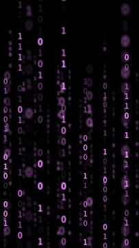 Purple Binary code Background. Digital and Secure Data Concept. Technology animation. Vertical footage