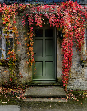 old house in autumn with ivy 