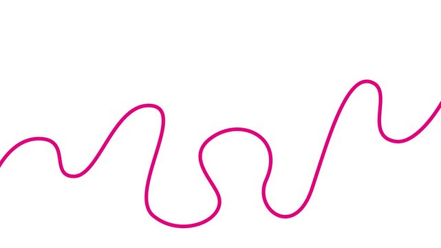 Animated magenta tape appear and disappear. Decorative pink line with smooth. Looped video. Linear vector illustration isolated on white background.
