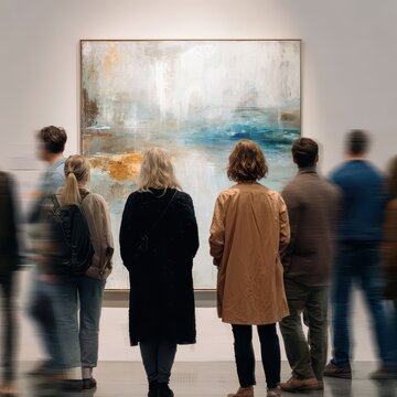 Art talk near abstract painting