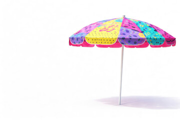 Fototapeta premium Bright beach umbrella on a light background. Space for text.