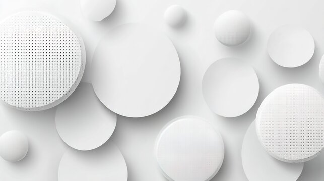 Circular Harmony: A mesmerizing composition of overlapping white circles, casting subtle shadows to create depth and dimension, forming an abstract dance of form and light.