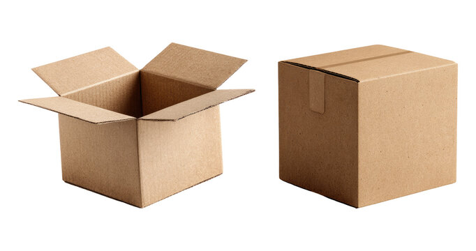 Cardboard box warehouse mockup, png file of isolated cutout object with shadow on transparent background