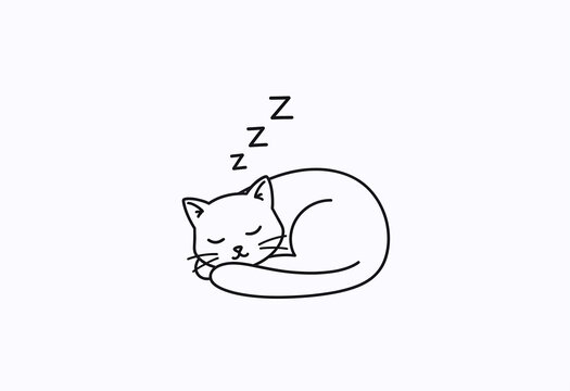 Cute Sleeping Cat Line Art Illustration with Zzz Symbol
