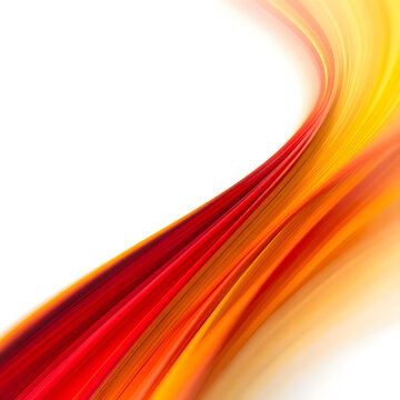 Swirling bands of red, orange, and yellow create a vibrant abstract curve on white.