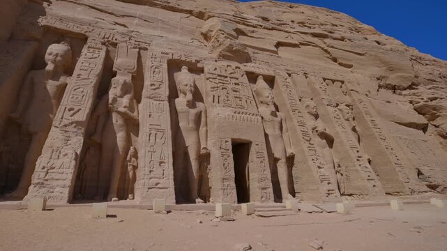 Temple of Nefertari next to the temple of Abu Simbel temple of Pharaoh Ramses II in southern Egypt in Nubia.