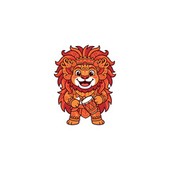 Cartoon lion with big mane smiling. © Marsya