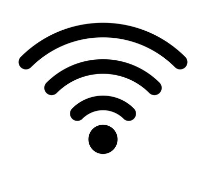 Black wireless internet connectivity graphic, modern vector emblem isolated on white, digital network and technology concept.