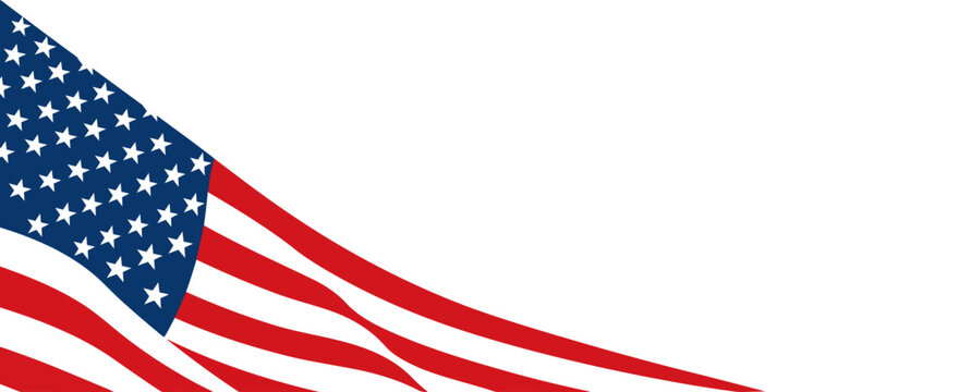 American flag corner vector with blue stars field and red white stripes on transparent background for memorial day design overlay