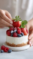 Fresh berry cheesecake dessert styling