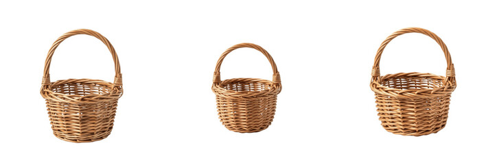 Obraz premium Set of Realistic Wicker Round Basket with Handle Collection Isolated on Transparent Background PNG