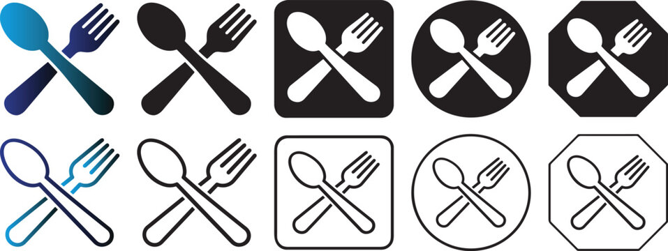 Modern fork and spoon solid icon.