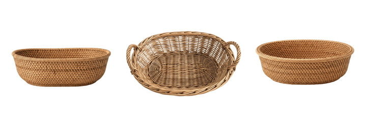 Fototapeta premium Set of Realistic Wicker Oval Basket Collection Isolated on Transparent Background PNG