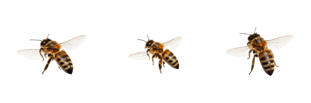 Set of Flying Honey Bees Isolated on Transparent Background PNG, apis mellifera png, flying bee png, worker bee png, garden insect