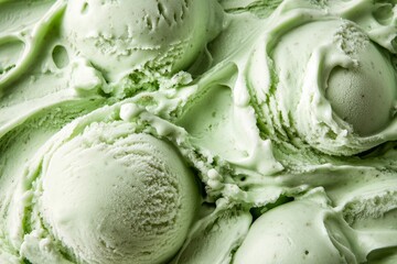 Obraz premium Close up view of green ice cream in a bowl ready for enjoyment on a warm day with friends gathered nearby