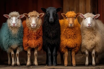Fototapeta premium Vibrant sheep in a rustic scene