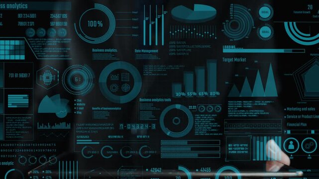 Engaging visualization of business data analysis showcasing interactive graphs and metrics, enabling informed decision-making in a contemporary workspace environment. Cipher