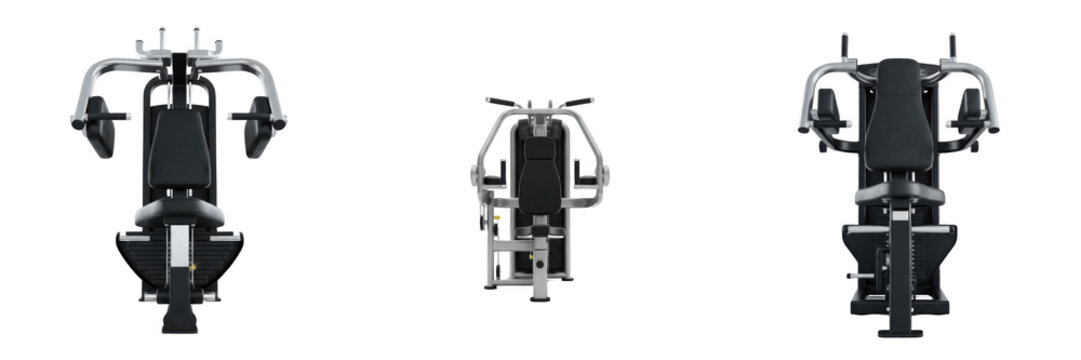 Set of professional chest fly and rear delt gym machines isolated on transparent background png