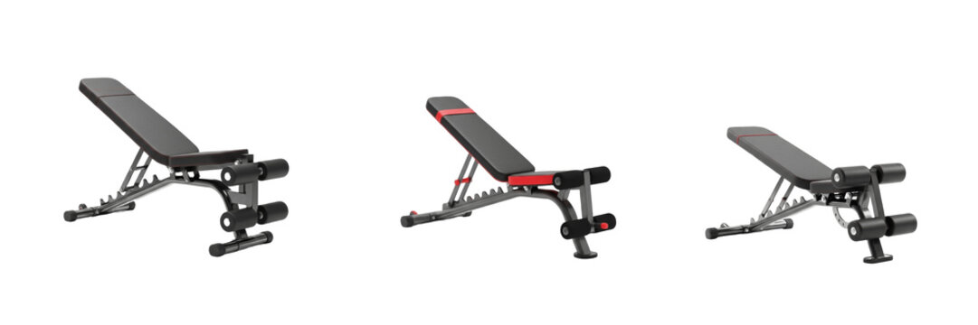 Professional Adjustable Weight Bench Set &ndash; Realistic Multi-Position Incline Gym Bench Collection on Transparent Background