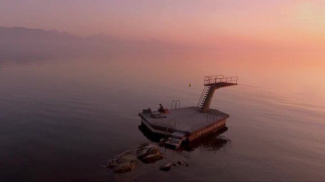 Diving platform on the Geneva lake, Switzerland
