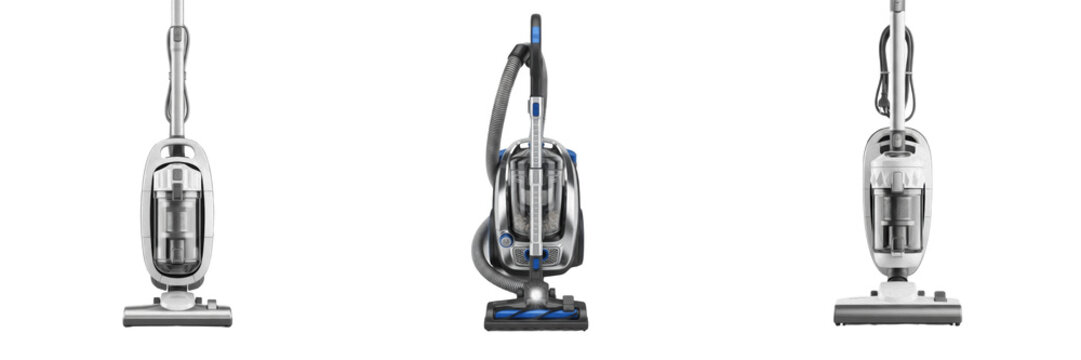 Set of Modern Grey Vacuum Cleaner Isolated on White Background, PNG