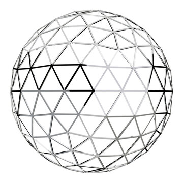 Geometric Sphere: A precise geometric rendering of a sphere, constructed from interconnected triangles, showcasing a modern architectural concept and the beauty of structural design.