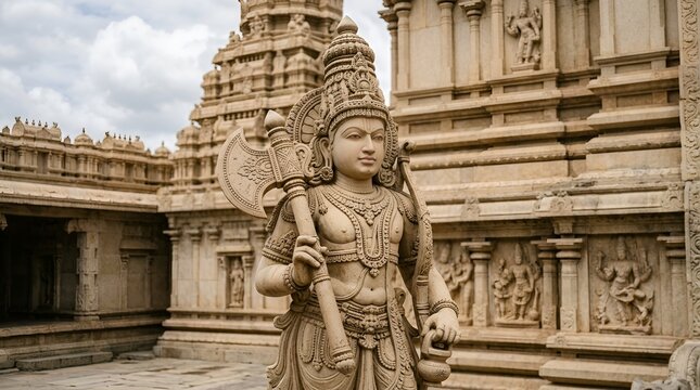 Detailed Marble Statue of Parashurama with Axe