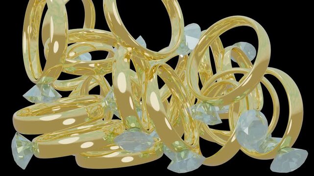 Dimond rings falling on transparent background	