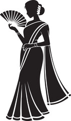 Obraz premium Elegant Indian Woman and Traditional Instruments Silhouettes
