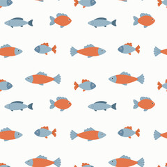 Obraz premium Cute fish seamless pattern, ocean animals vector background, kids marine repeat design