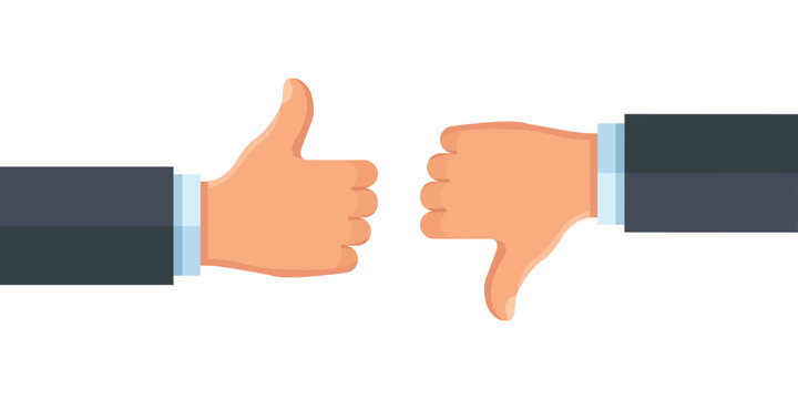 Thumbs Up and Down: A visual representation of approval and disapproval, depicted through a hand giving the thumbs up and the thumbs down.