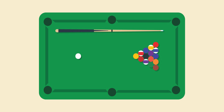 Pool Table Ready for Play: The classic setup of a pool table, with the cue stick laid out, inviting a game of strategy, skill, and friendly competition.