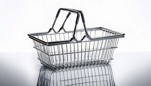 a metal shopping basket on white background