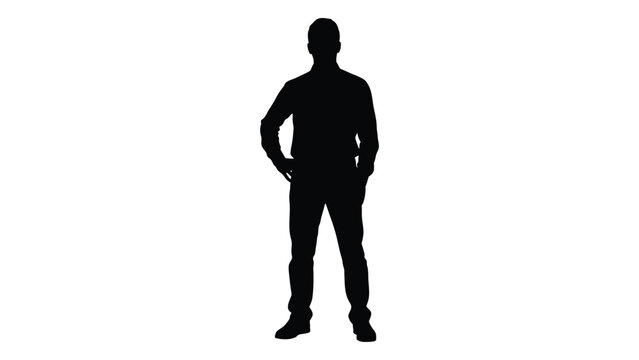 Silhouette of a man standing with hands on hips against a white background