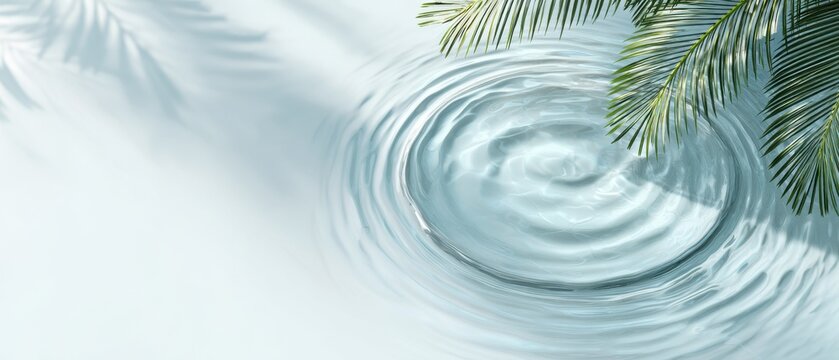 Fundo de ver&atilde;o para spa com textura de &aacute;gua pura, ondas e folhas de palmeira