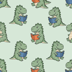 Cute cartoon dinosaurs reading books happily. © artivisual