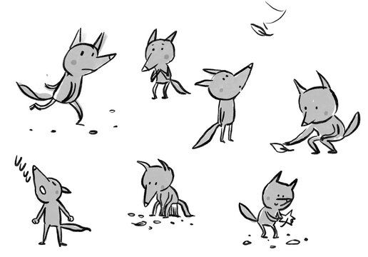 Sketches and Thumbnails of a Wolf Character
