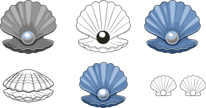 Colorful vector illustration of seashells with pearls symbolizing nature, beauty, and ocean treasures