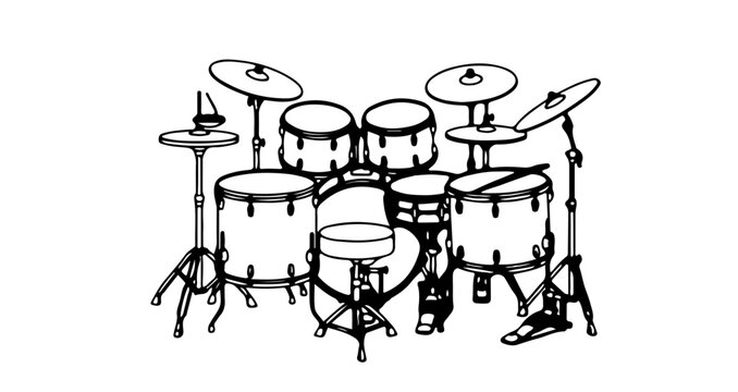 A minimalist vector illustration of a drum set in a simple black and white design