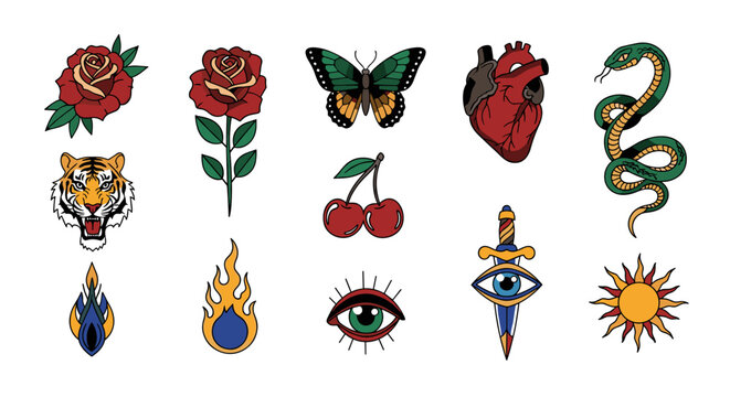 Vibrant Collection of Traditional Style Flash Art Vector Illustrations