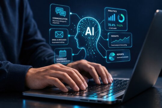 AI powered productivity assistant enabling communication email automation scheduling analytics and reporting tools