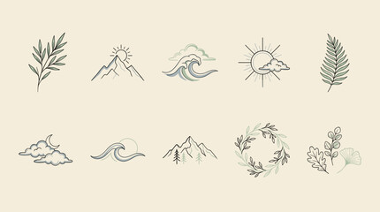 Obraz premium Minimalist Nature Elements Collection on Neutral Background for Design Projects